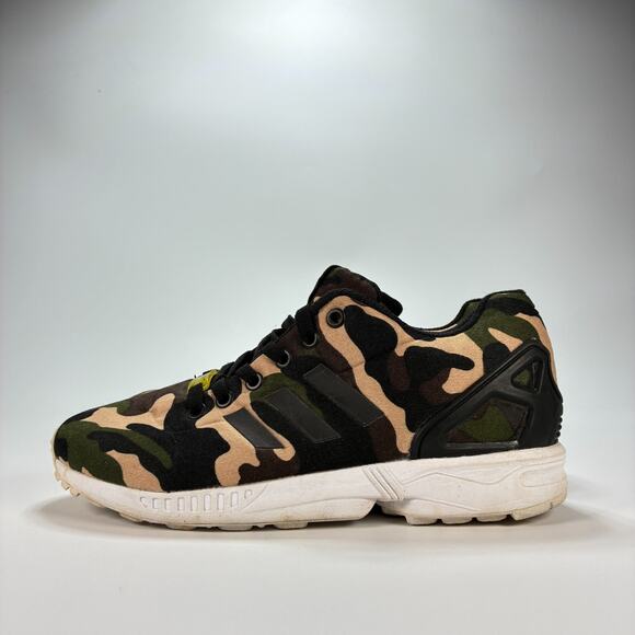 Adidas Originals ZX Flux Green Beige Camo Print Running Shoes Casual Mens Size 7 - Picture 4 of 10